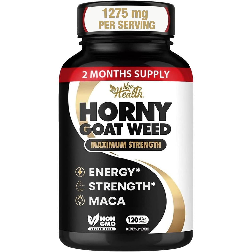 Horny Goat 1275 mg MAX STRENGTH w/Maca (2 Ay Supply) - Erkekler ve Kadınlar için Enerji ve Performans Kompleksi | 120 Vegan Capsules