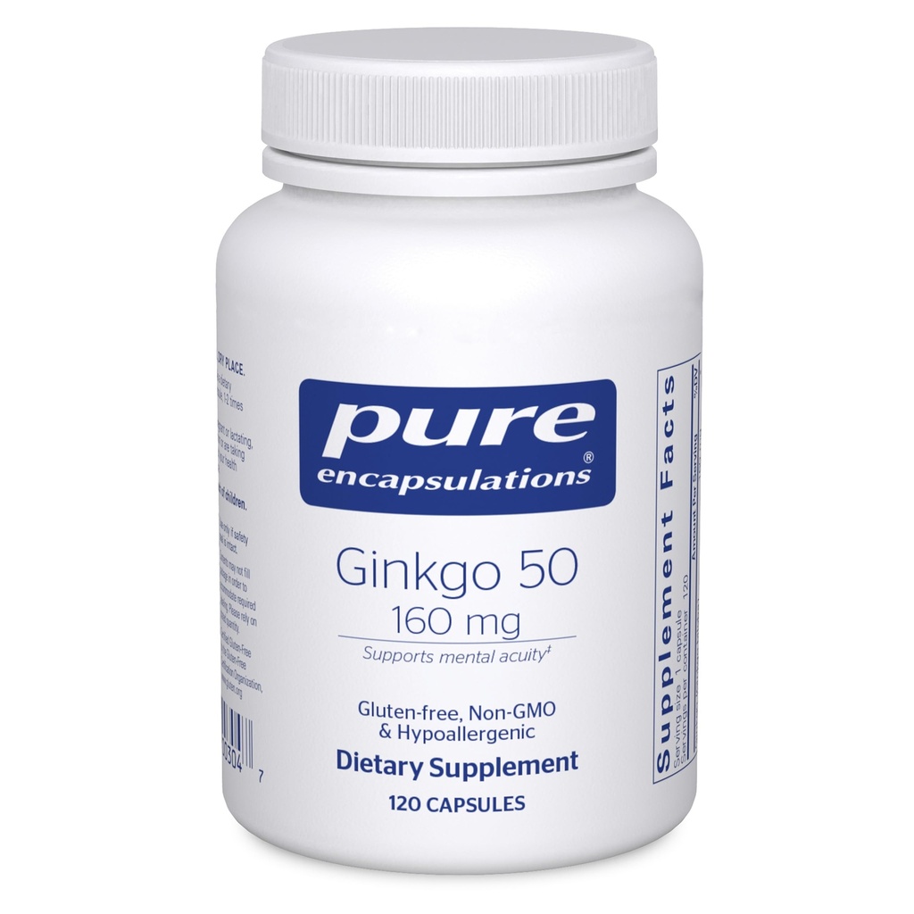 Pure Encapsulations Ginkgo 50 160 mg | Ginkgo Biloba Supplement to Support Oksijen, Blood Circulation ve Mild Memory Problems Associated with Aging* | 120 Capsules