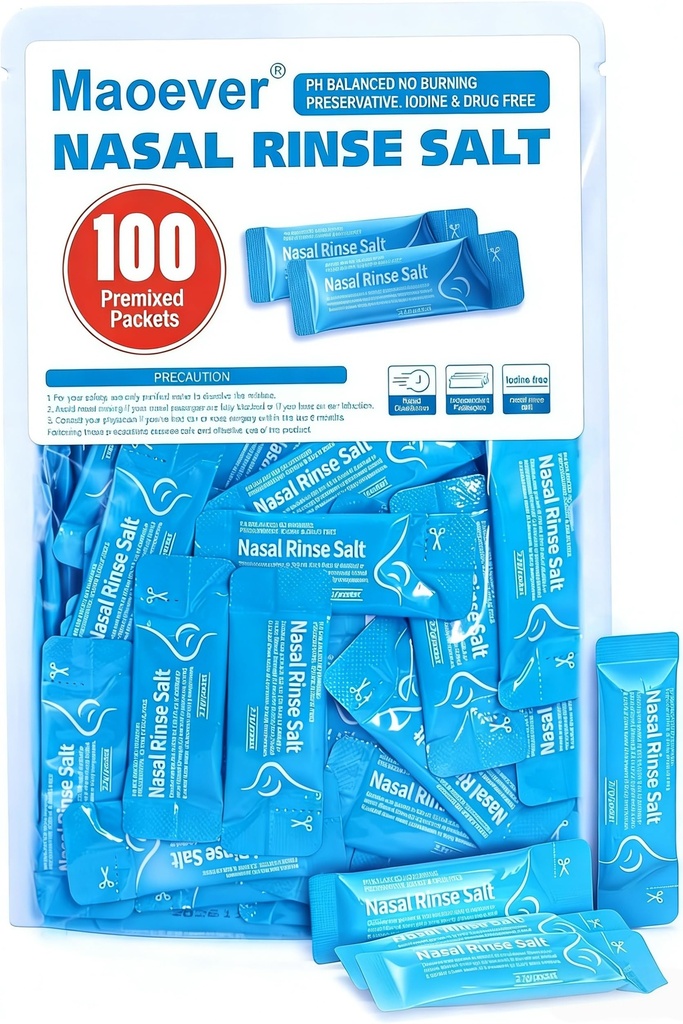 Neti Pot Salt Packets - 100 Bireysel olarak Nasal Yıkama için Saline Packets | Neti Pot Refill Kit| Etkili Nasal Irrigation | Sinus Care | Nasal Cleansing Çözüm