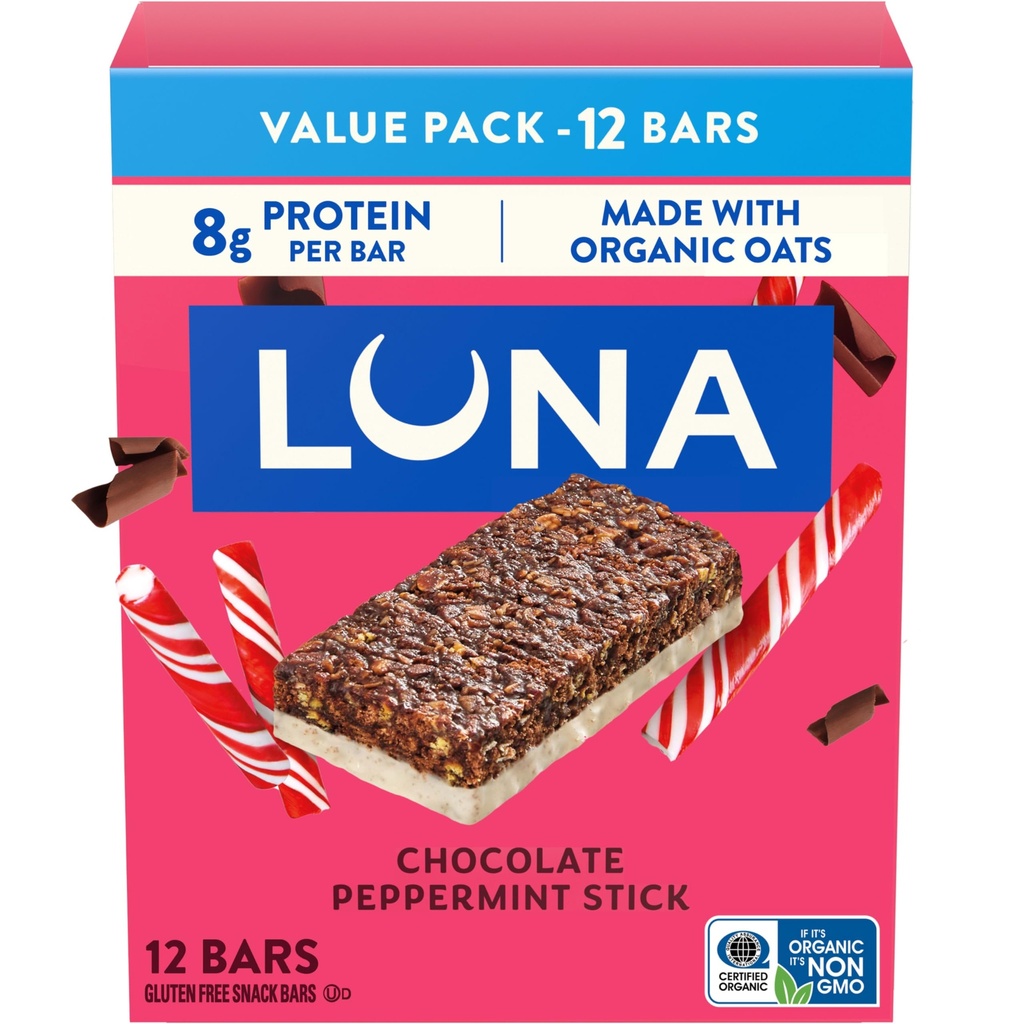 LUNA Bar - Chocolate Peppermint Stick Flavor - Snack Bars - Non-GMO - Gluten-Free protein Bars - Organik Oats (12 Pack) ile Yapıldı