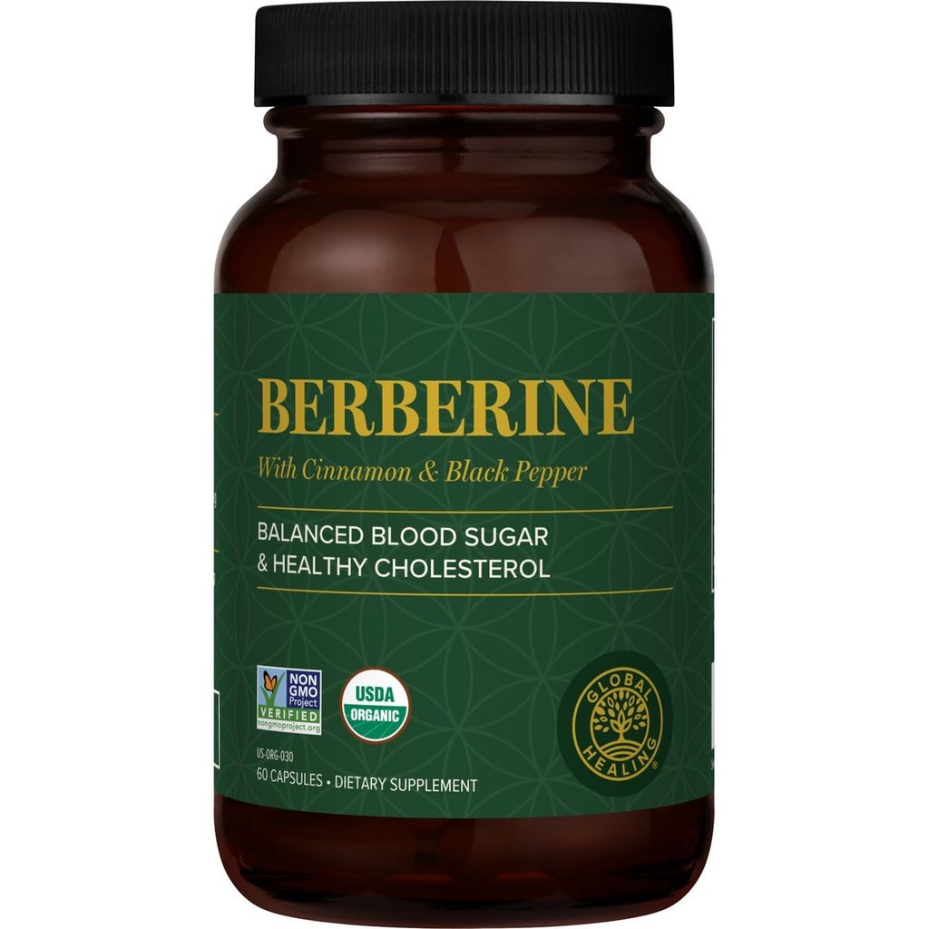 Global Healing Center - Organik Berberine (Berberina) Ceylon Cinnamon & Black Pepper ile 1200 mg- Ekstra Güçlü Berberine Supplement & Kompleks (60 Capsules)