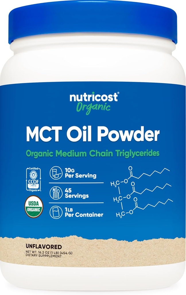 Nutricost Organic MCT Oil Powder 1 LB - Certified USDA Organic, Great for Keto, Ketosis and Ketogenic Diets - Zero Net Carbs (Medium Chain Triglyceride)