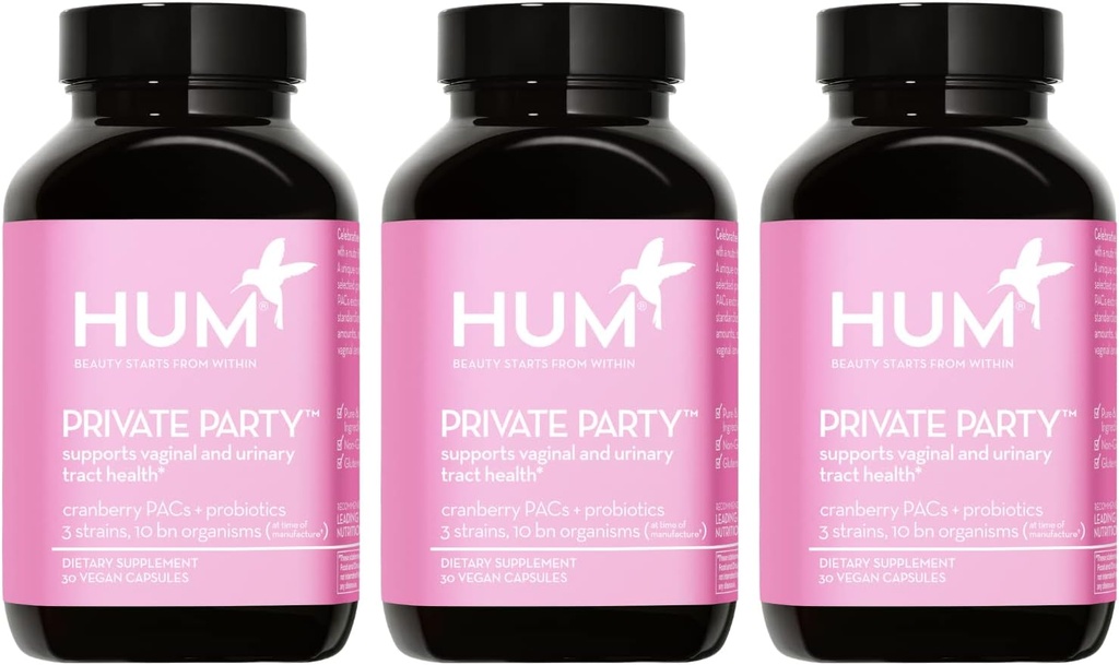 HUM Private Party Vaginal Probiyotiks for Women, pH Balance and Urinary Tract Support Vaginal Probiyotik Supplement with Cranberry & Lactobacillus Mix, Women's Health Cran Pilberry Pills, 90 Capsules