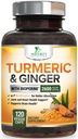 Turmeric Curcumin Supplement 2600 mg - Organik Ginger & Turmeric, BioPerine Black Pepper % 95 Curcuminoids - Gelişmiş Abors & Antioksi Ekstra Güç Desteği - 120 Capsules