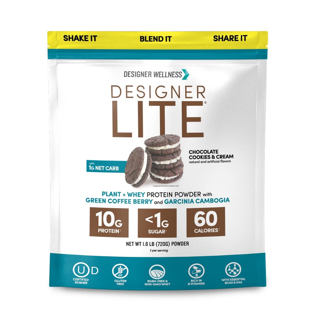 Tasarımcı Wellness, Tasarımcı Lite, Low Calorie Natural protein, Prebiyotik Fiber, Key Vitamins & Minerals, Chocolate Cookies & Cream, 25.6 Ounces