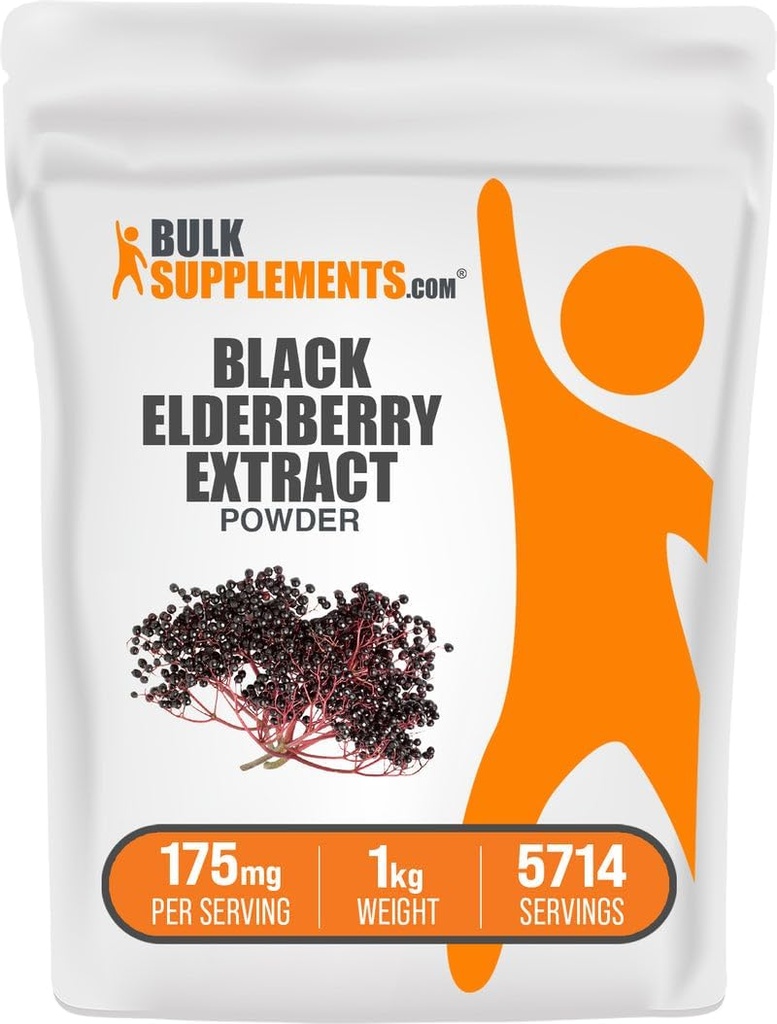 BulkSupplements.com Elderberry Extract Toz - Yaşlılar Black Elderbrry'den Kaynaklandı, Immune Support Supplement - Gluten Free - 175 mg per Service, 1kg (2.2 lbs) (Pack of 1)