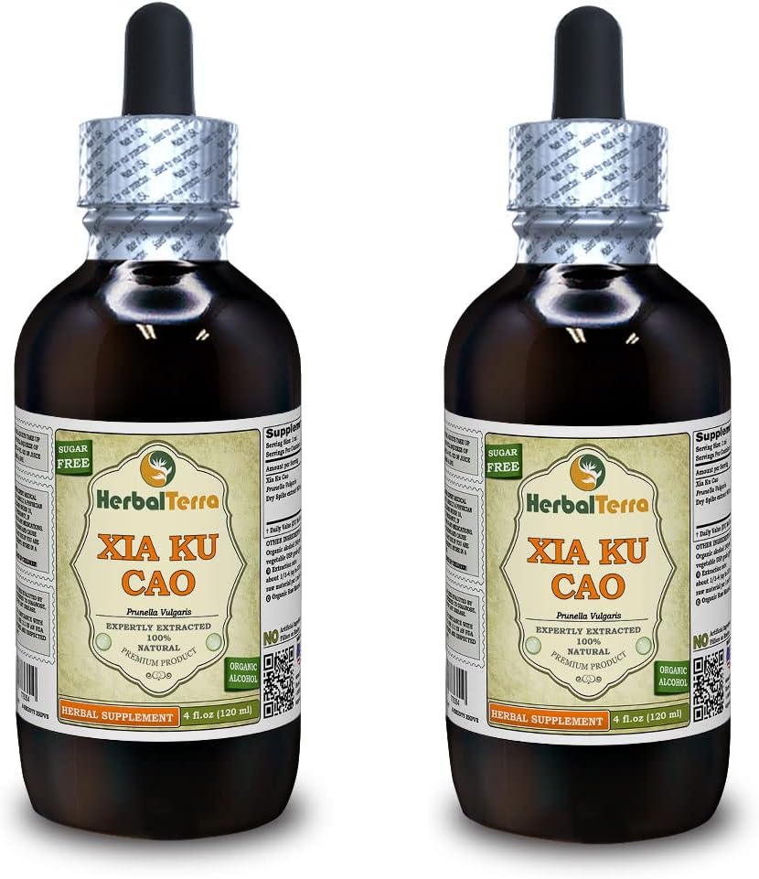 Xia Ku Cao, Prunella (Prunella Vulgaris) Tincture, Organik Tray Toz Sıvı Ekstraksiyon (Brand Name: HerbalTerra, Proudly Made in USA) 2x4 fl.oz (2x120 ml)