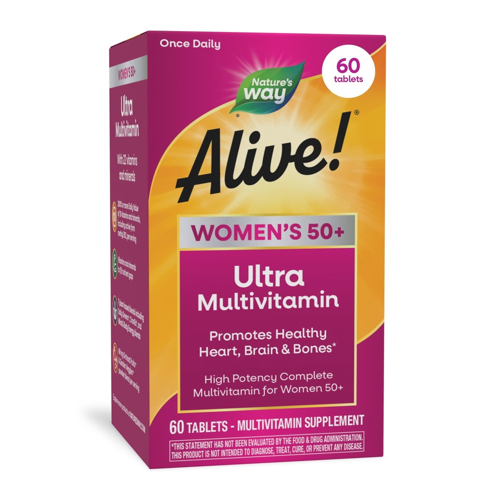 Doğanın Yolu Alive! Kadınlar için 50 Plus, Çokvitamin, Yüksek Potency Formula, Metilated B12, Gluten-Free, 60 Tabletler