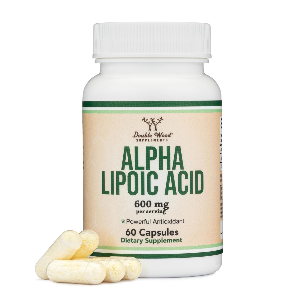Alpha Lipoic Acid 600 mg hizmet başına, 60 Capsules (Third Party Tested, Non-GMO, Gluten Free, Vegan Güvenli) Neuropati ve Cardiovascular Health (ALA Supplement) Çift Wood