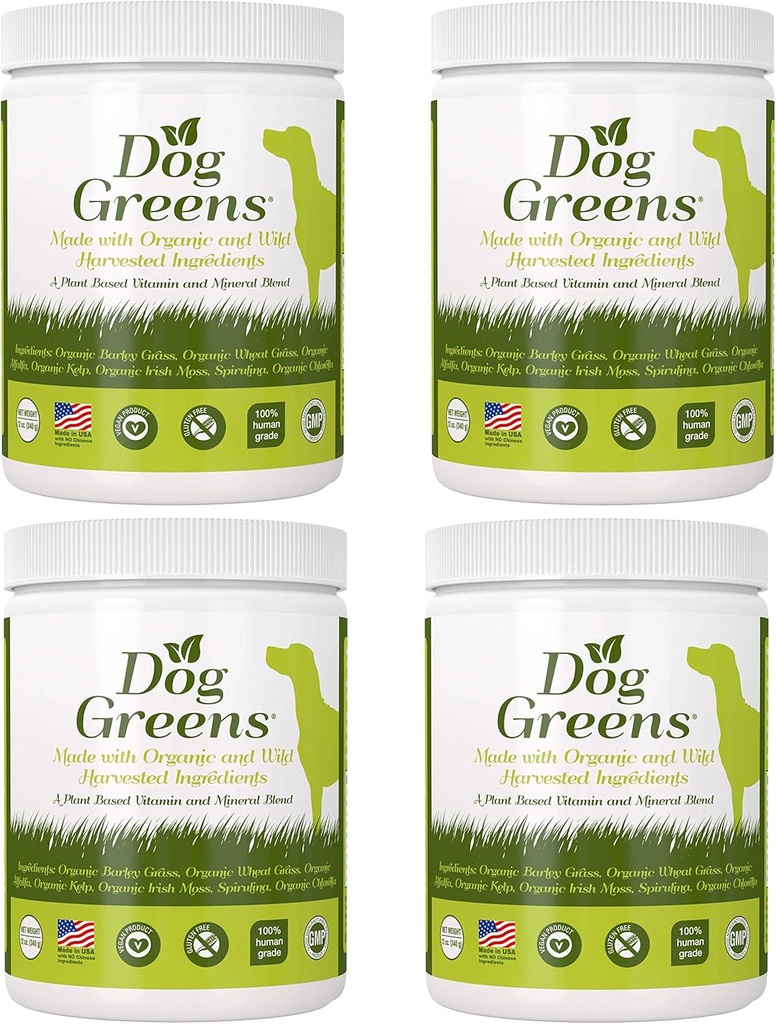 Organic Plant-Based Supplement for Skin, Coat, Digestive & Immune Health in Dogs (12 oz); Natural, Holistic and Vet Approved, Add to Dog Food, Homemade Dog Food, Raw Dog Food, Vegan, 4 Pack
