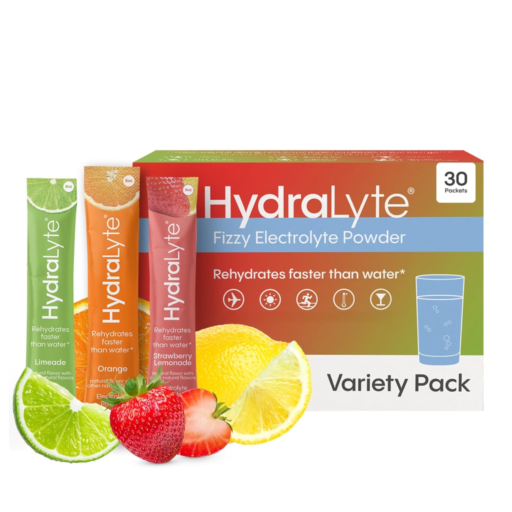 Hydralyte Low Sugar Rapid Rehidr - Lightly Sparkling Electrolyte Toz Paketleri, 8 oz Serve | Çeşitli Hydration Packets | Hydration for Heat, Travel, Egzersiz ve Lisans Partileri (30 Count)