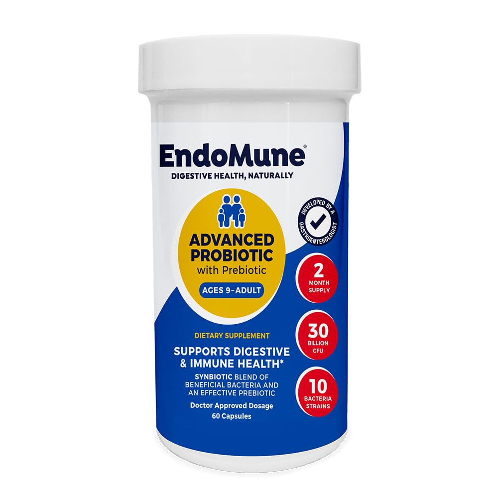 Endomune Advanced Adult Multi-Strain Probiyotik Supplement with Prebiyotik - 10 Strains, 30 Milyar CFU - Doktor Formulated (60-Count)