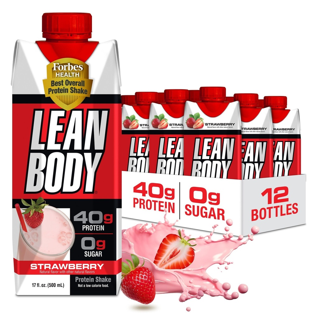 Labrada Lean Body Ready-to-Drink Strawberry Protein Shake, 40g protein, Whey Mix, 0 Sugar, Gluten Free, 22 Vitamins & Minerals, 17 Ounce (Recyclable Mirror & Lid - 12 Paket) LABRADA