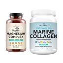 AMANDEAN Premium Magnezyum Kompleksi ve Marine Collagen Sche. Yüksek hacimli Magnezyum Threonate, Glycinate & Malate. Wild-Caught Hydrolyzed Fish Collagen protein. Quality Sleep, Skin & Mood