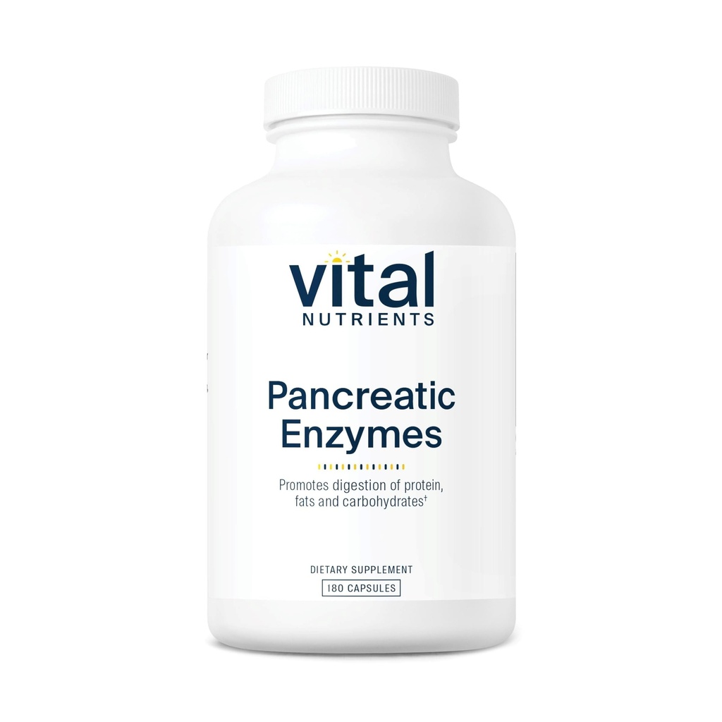 Vital Nutrients Pancreatic Enzymes 1000 mg (Full Strength) | Pancreatin Digestion Supplement with Protease, Amylase & Lipase | Digestive Enzymes | Gluten, Süt ve Soy Free | 180 Capsules