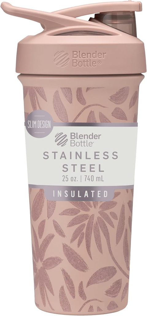 BlenderBottle Strada Flip Shaker Cup, Fiber Steel Water Şişe'i Wiresk, 25-Ounce, Brown Çiçekler