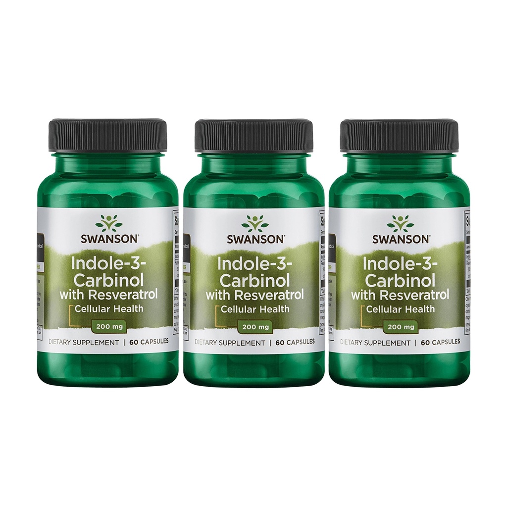Swanson Indole-3-Carbinol with Resveratrol - I3C Supplement Proting Cellular Protection - Natural Supplement to help maintain Health Hormon Balance - (60 Capsules, 200 mg each) (3 Pack)