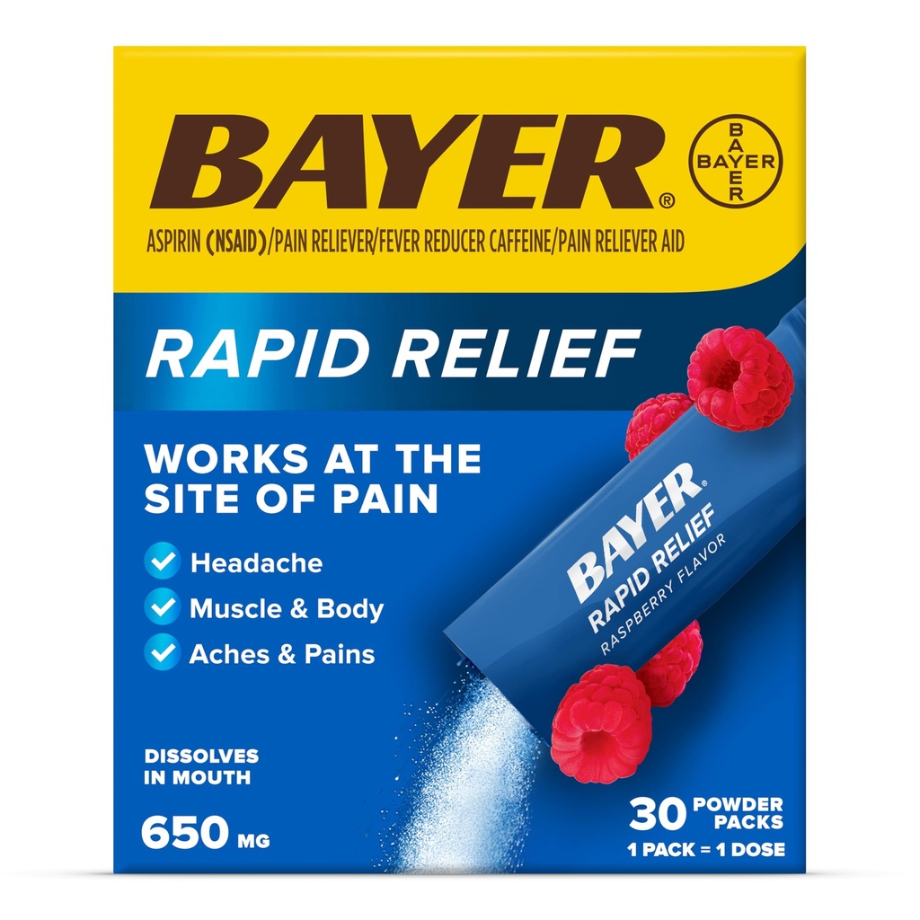 Bayer Hızlı Yardım Toz Paketi aspirin & Caffeine, Preache, Muscle and Body Pain, Raspberry Flavor (Pazarlama değişebilir), 3 x 10 Counting Pain Relief for Headache, Muscle and Body Pain, Raspberry Flavor (Pazarlama değişebilir)