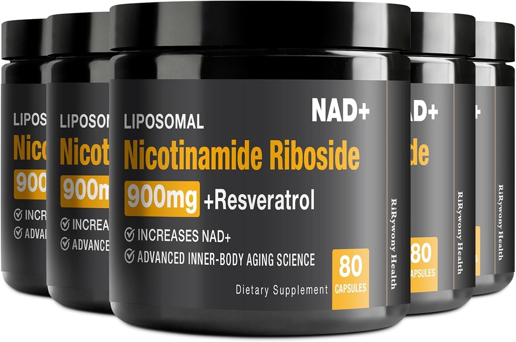 NAD Supplement - NAD+ ile Nicotinamid Riboside (NR) ve Resveratrol Quercetin 900 mg Pure Organic NAD Plus for Cellular için Sağlıklı Ağlama Beyin Fonksiyonlar, 80 Capsules (Görünen 5)