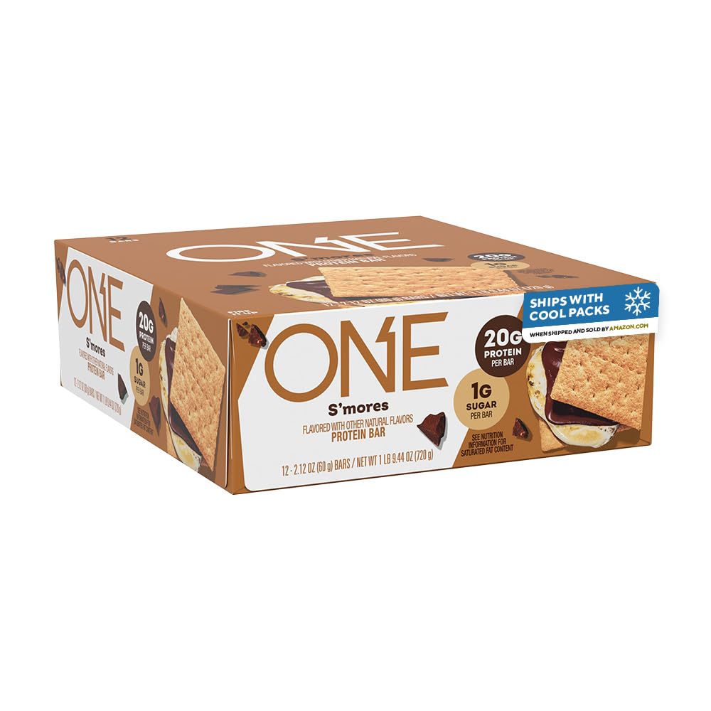 BİR Protein Barları, Smores, Gluten Free with 20g Protein and 1g Sugar, Pantry Staples, 2.12 oz (12 Kont), Ambalaj Vary