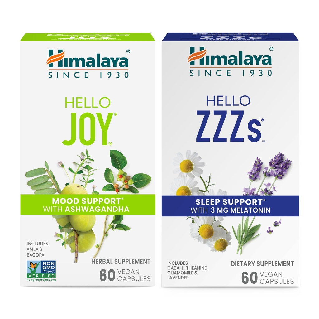 Himalaya Merhaba Joy, Improving Mood ve Spirits & Hello ZZZs with Melatonin for Sleep Support, 60 Capsules Every - Schen