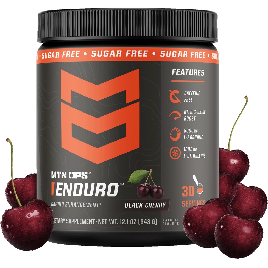 MTN OPS Enduro Nitric Hoffman Stim Free Pre Workout | Magnezyum Citrate, L Arginine & L Citrulline Caffeine Free Preworkout | 30 Black Cherry