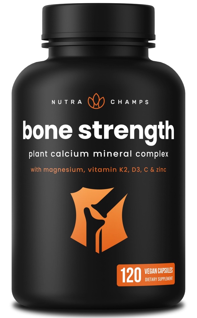 Bone Strength | Plantuba Citrate + Vitamin D3, K2, Magnezyum, çinko, Potasyum, Boron & Strontium | Premium Ekstra Güç Kemik Sağlığı ve Yoğunluğu Kompleks | Vegan Capsules