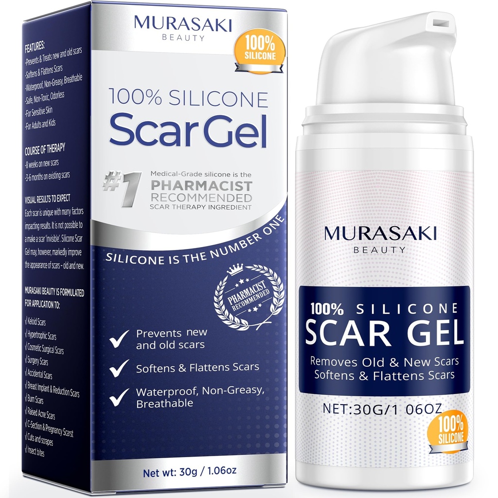100% Silikon Scar Gel Scar Cream - Cerrahi Yaralar, C-Section, Stretch Marks, Acne, Injury, Burns, Keloids, Old and New Scars 1.06oz (30g) (Maximum Strength 100% Silikon)