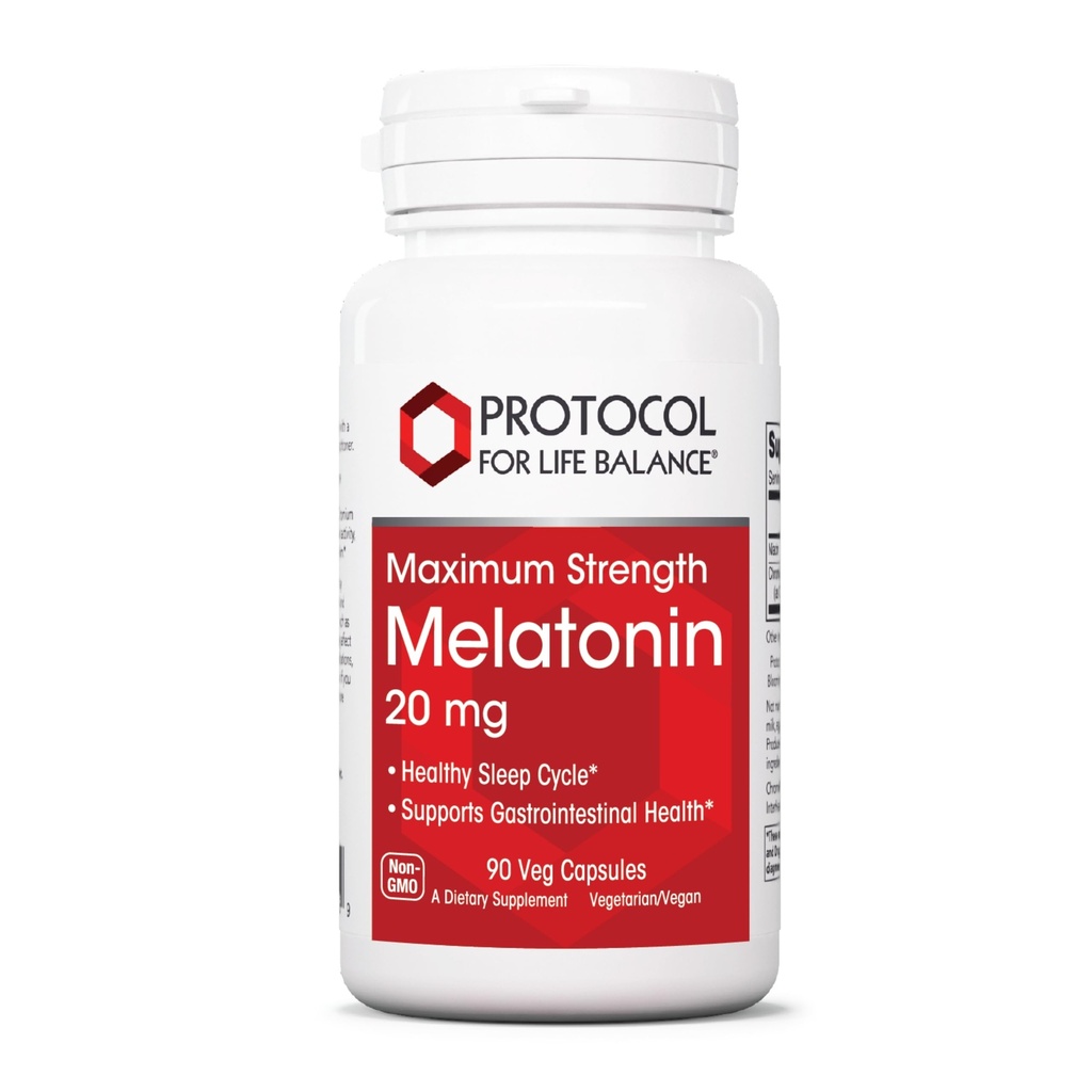 PROTOCOL FOR LIFE BALANCE Melatonin maksimum Güçlü - 20 mg Melatonin - Yetişkinler için Uyku Desteği - Daily Immune Support - Pineal Gland Aid - Vegan & Non-GMO - 90 Veg Capsules