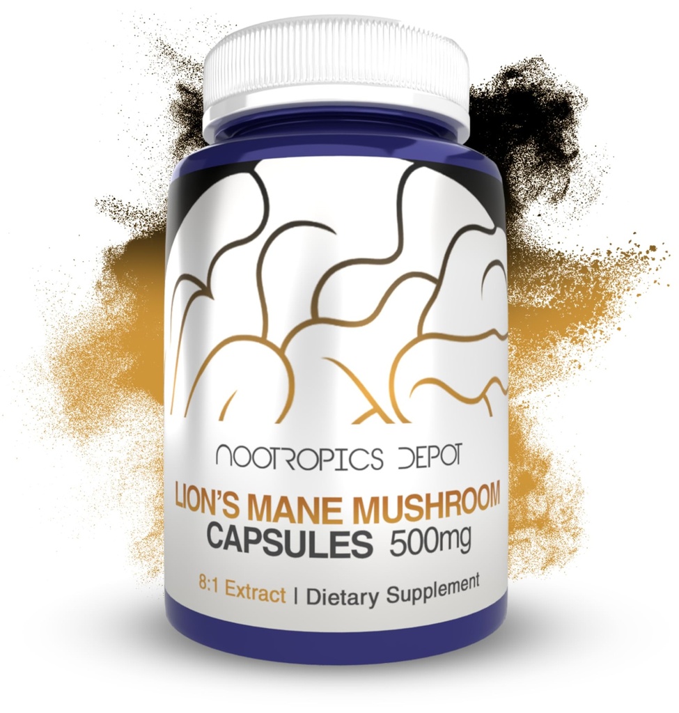 Nootropics Depot Lions Mane Mushroom Capsules | 8:1 Bütün Meyveli Vücut Çiftliği | 500 mg | 60 Kont | Hericium erinaceus