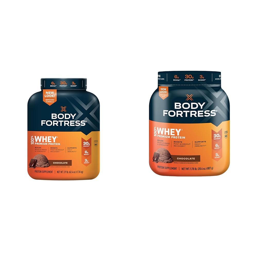 Body Fortress 100% Whey, Premium Protein Toz, Çikolata, 3.9lbs (Pazar Mayıs Vary) ve% 100 Whey, Premium Protein Toz, Çikolata, 1.78lbs (Pazar May Vary)