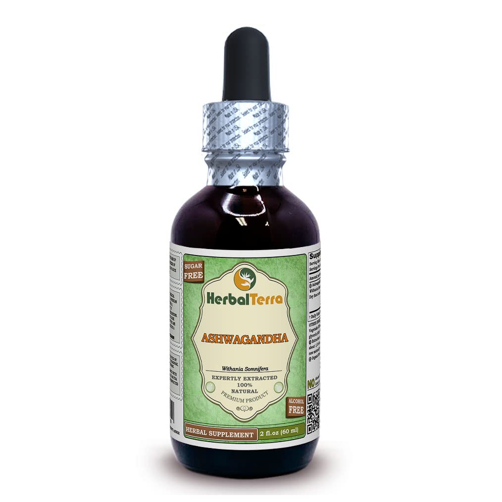 Ashwagandha (Withania Somnifera) Glycerite, Organik Kuru Kök Alkol Ücretsiz Sıvı Ekstraksiyon 2 oz
