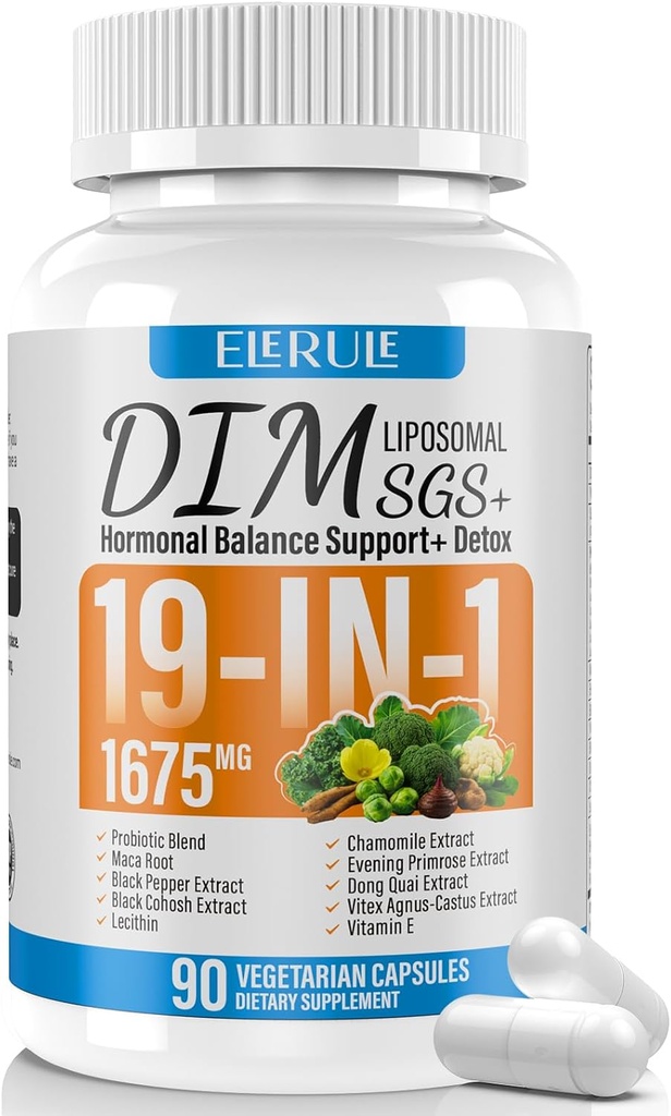DIM Supplement Estrogen Balance for Women & Men, 1675 mg Estrogen Supplement Hormonal Acne Support, Menopause Support, Antioxidant Support,DIM SGS 90 Veggie Capsules,44 Day Supply-020