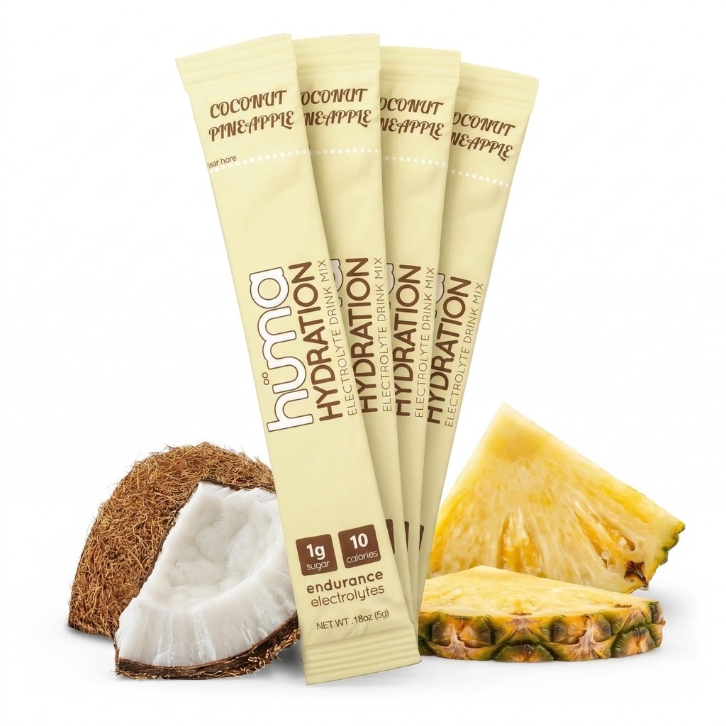 HUMA CHIA Hydration Drink Mix, Coconut Pineapple 30 Packets - Low Calorie, High Electrolyte Toz Spor ve Egzersiz için -% 100 Natural, 1g Sugar, 10 Cales
