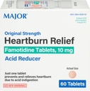 Major Original Strength Heartburn Relief - Famotidine Tabletleri, 10 mg - Asit Çizimi - 60 Tablet