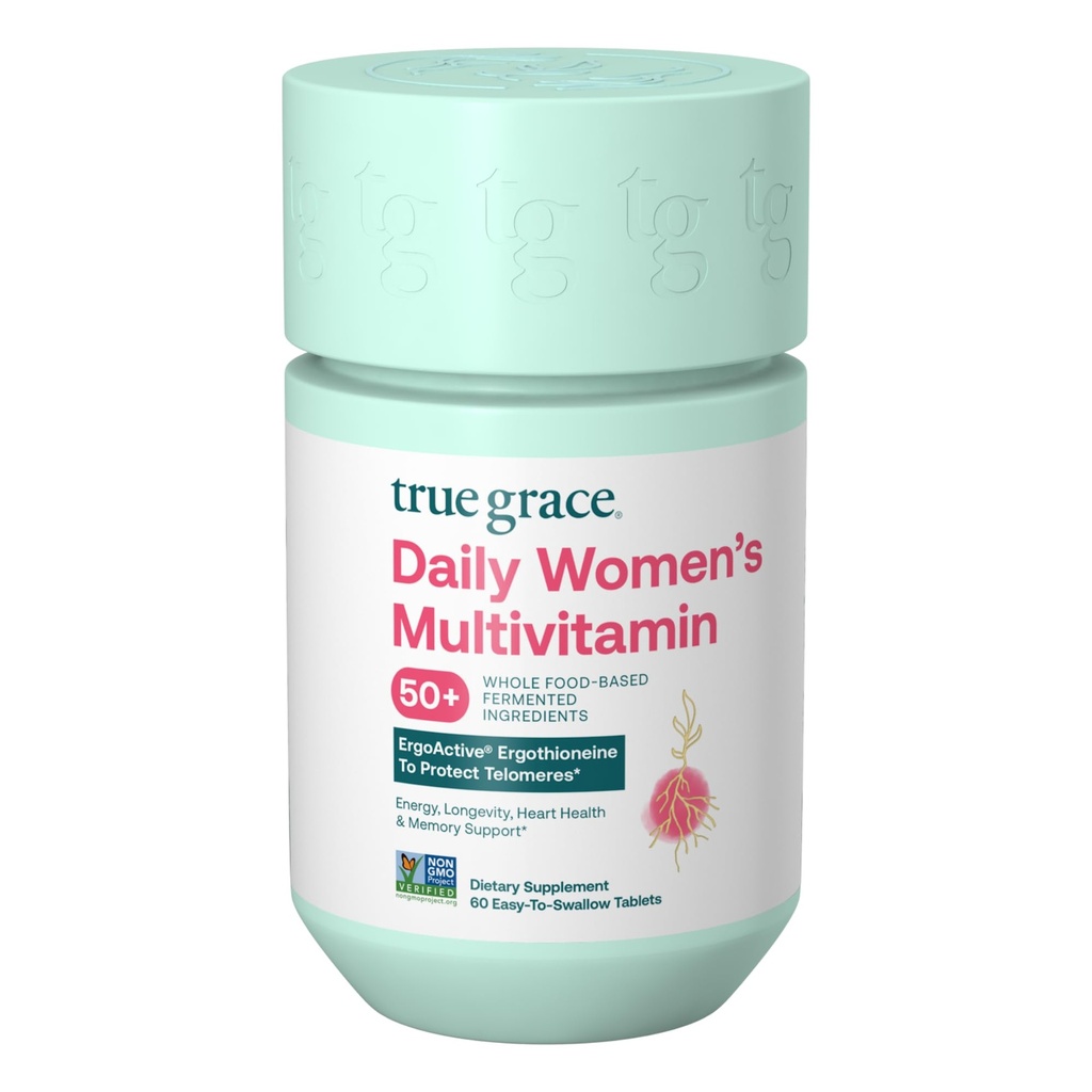 True Grace Daily Women's Multivitamin 50+ - 60 Easy-to-Swallow Tabletleri - Immune, Energy, Longevity & Memory Support - Vegan - Gluten, Soy & Iron Free - 30 Hizmet