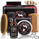 Fathers Day Dad Gifts, Beard Kit for Men, Beard Growth and Grooming Kit w/Beard Oil Beard Balm Beard Brush Beard Comb Beard Scissors, Birthday Gifts for Men Husband Him Grandpa Boyfriend Son Brother