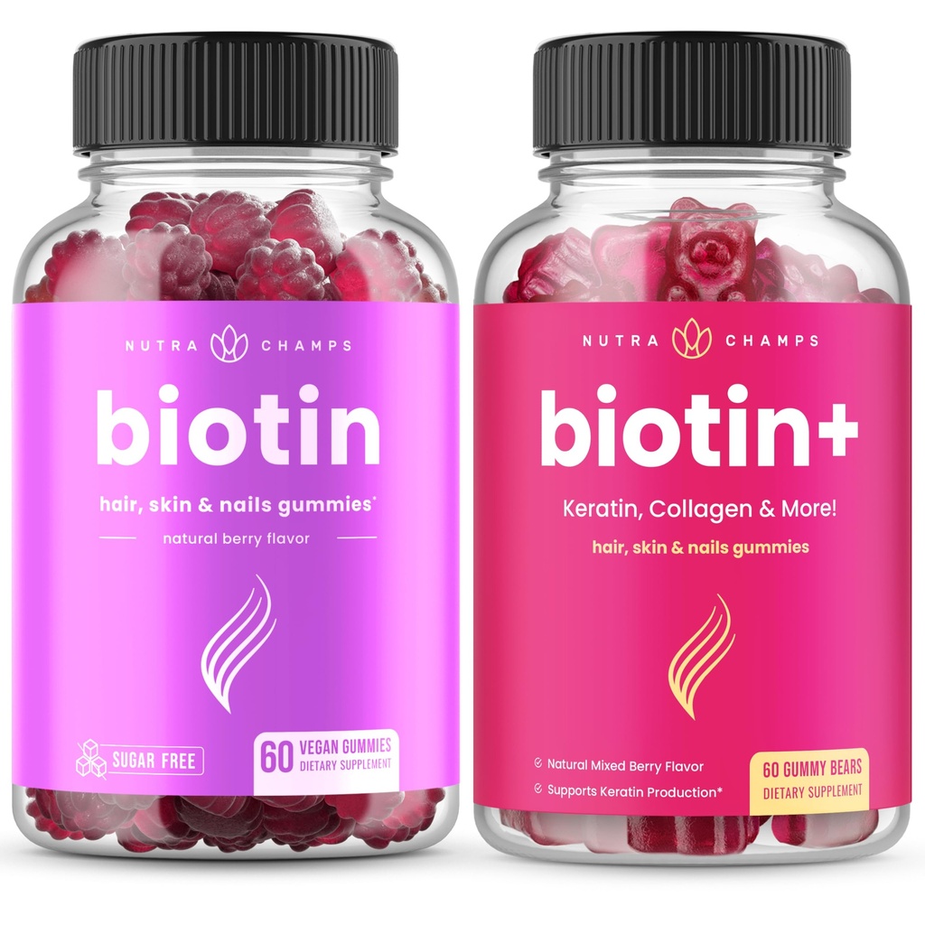 NutraChamps Saç, Skin & Nails için Biotin Log Tamamlıyor. Biotin & Biotin+
