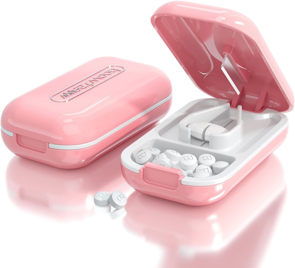 DUBSTAR Küçük Pill Düsseldorf, Küçük ve Küçük Pills için Pill XS, Portreatif Pretty Pill XSs for Large Pills, Cuts Vitamins Tabletleri Purse Pocket (Pill XS, Pink)
