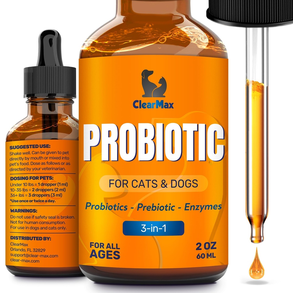 Köpekler ve Kediler için sıvı Probiyotikler – 6 Milyar CFU Pet Digestive Support – Dog Probiyotiks with Enzymes – Cat Probiyotik Supplement – 2oz Şişe