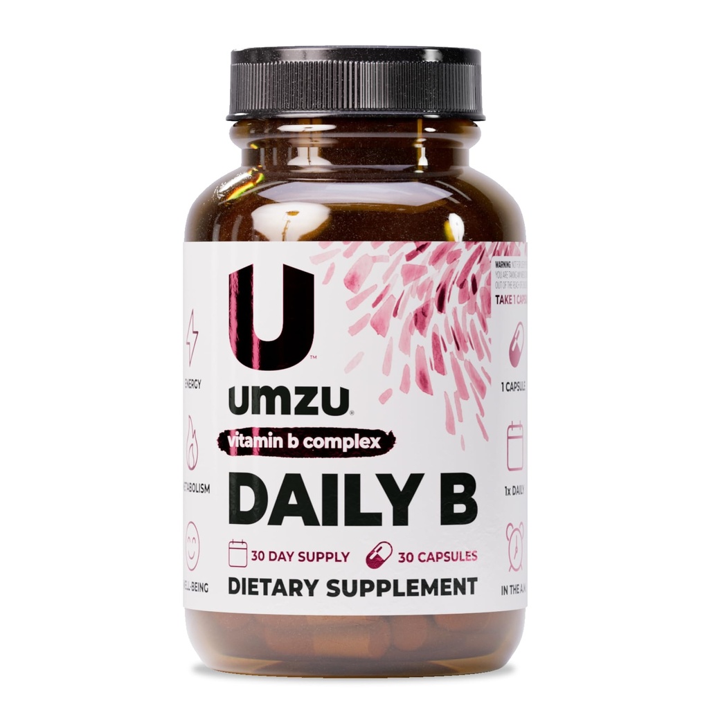 UMZU Daily B |% 100 Complete B Complex with B1, B2, B3, B5, B6, B7, B9 & B12 with Folic Acid | Supports Natural Energy Production &Cognitive Function Well (30 Day Supply | 30 Capsules)