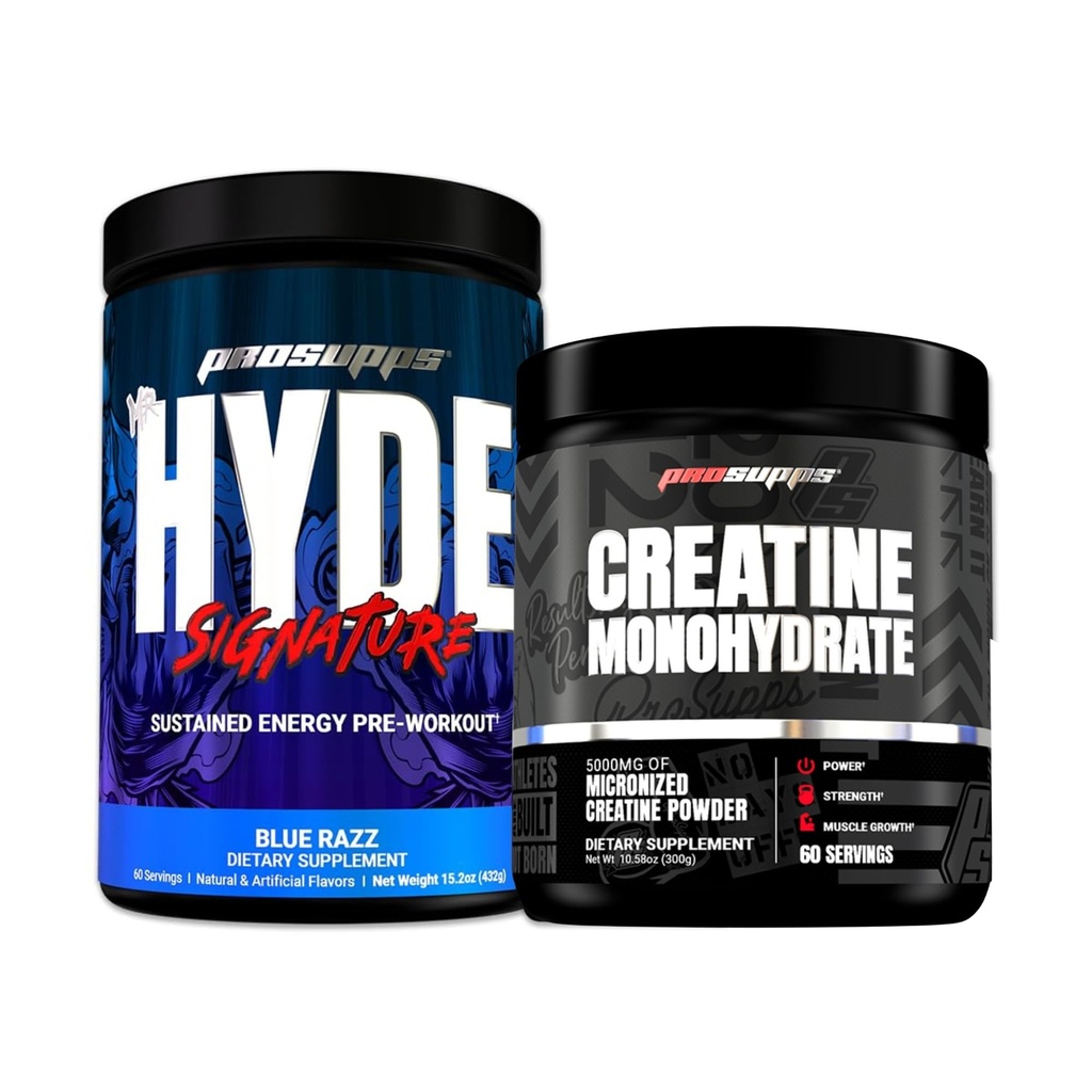 PROSUPPS Hyde Signature Sustained Energy Pre-Workout, Blue Razz - 60 Hizmetler, Kretine 300