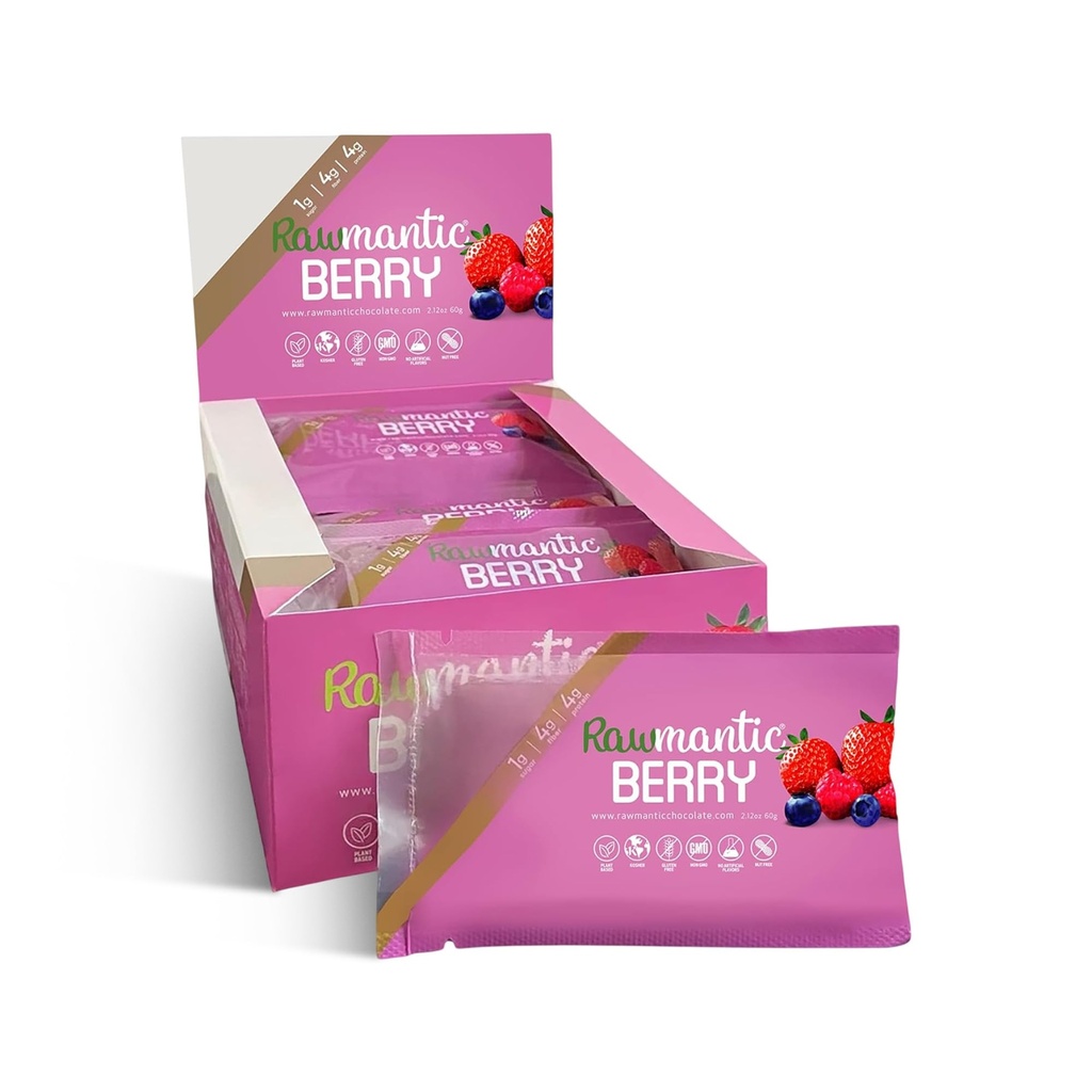 Rawmantic Chocolate Berry Vegan Energy Bars - 2.1 Oz ( 12 paketi) - Chocolate Snack Bars - Süt, Nut ve Gluten Free Karma Berry Bar - Vegan Diyetler için Mükemmel - Non-GMO Karma Berry Enerji Çikolata Barlar