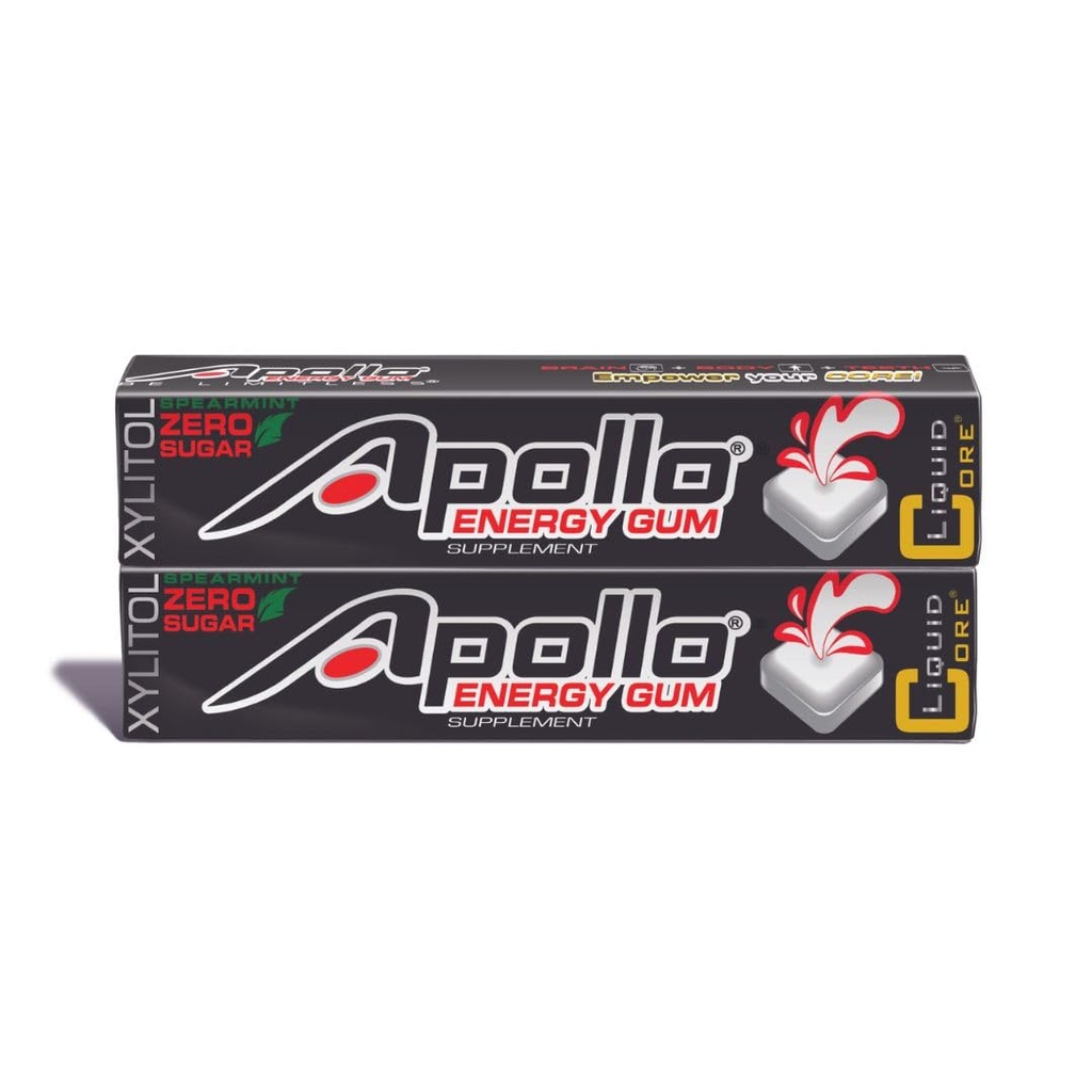 Apollo Energy Gum by Liquid Core – 80mg Natural Caffeine per Piece - Sugar-Free, Aspartame-Free, Xylitol Gum - 5 Adet Per Pack (2 Paketler)