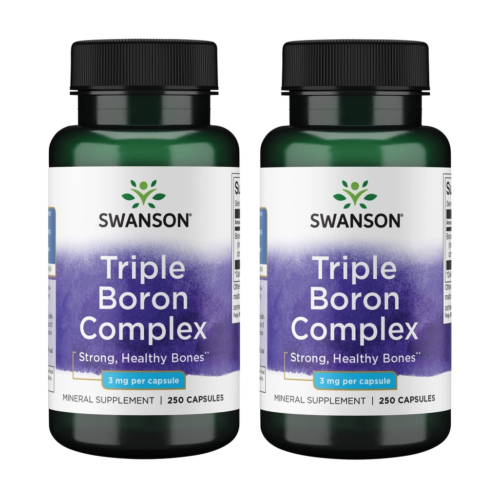 Swanson Triple Boron Kompleksi - Doğal Kemik Sağlığı ve Ortak Destek - Mineral Supplement Citrate, Aspartate & Glycinate - (250 Capsules) 2 Packn Kompleks