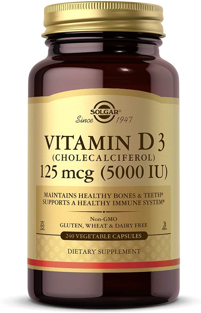 Solgar Vitamin D3 (Cloncalciferol) 125 mcg (5000 IU), 240 Sebze Capsules - Sağlıklı Kemikleri ve Dişleri Korumaya Yardımcı - Immune System Support - Non-GMO, Gluten Free - 240 Toplam Hizmetler