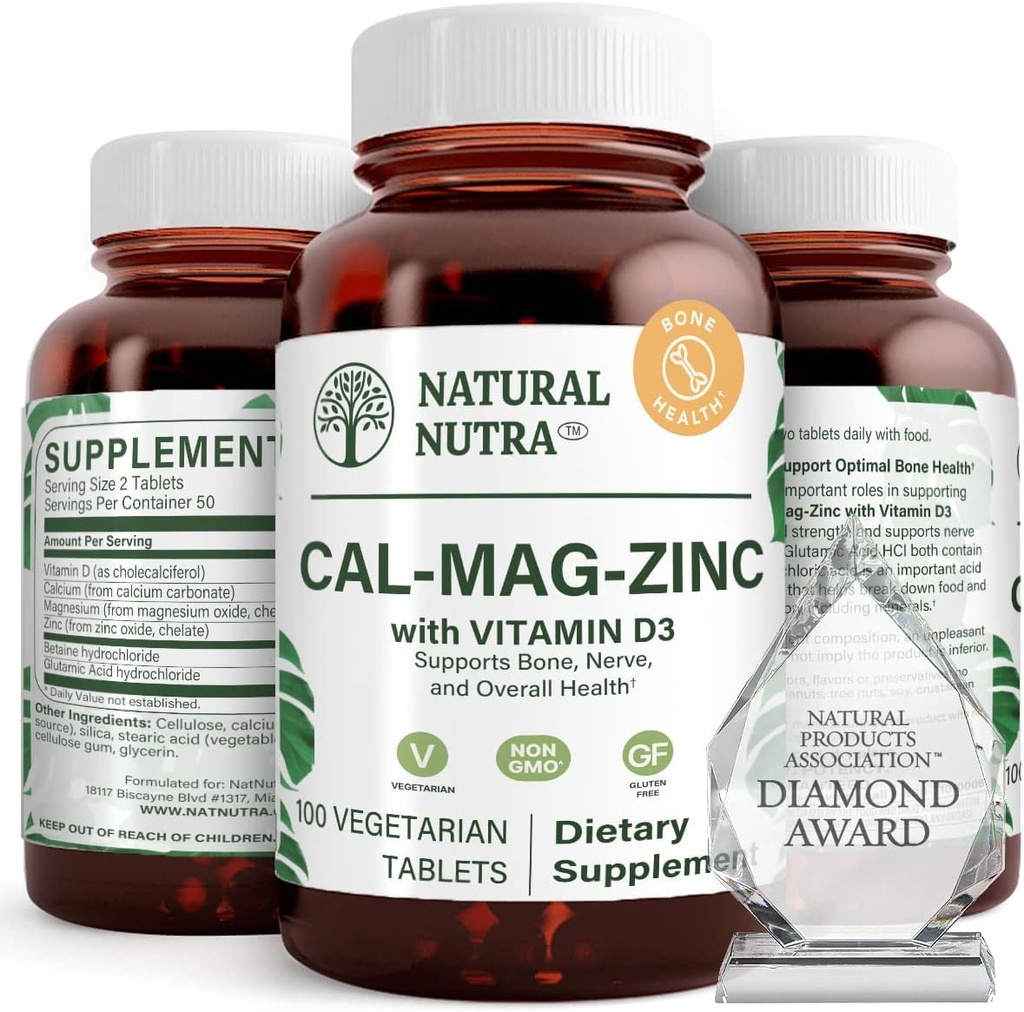Doğal Nutradis Magnezyum çinko takviyesi D3'ü Bone Strength için Vitamin D3 ile birlikte, Kas Güçlü, Sağlık Gluten Free ve Sugar Free, Essential Mineral Kompleksi 100 Kont (Paket 3)
