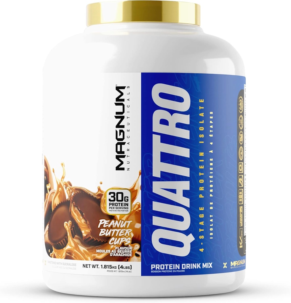 Magnum Nutraceuticals Quattro Whey protein Toz, Peanut Butter Cup 4lb – Kas Büyüme ve Kurtarma için Premium Protein