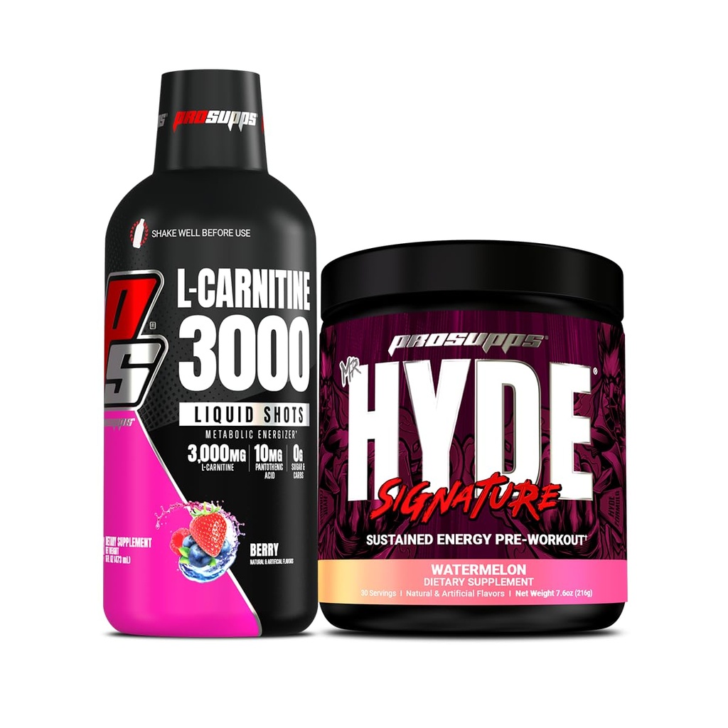 PROSUPPS L-Carnitine 3000 Stimulant Ücretsiz Sıvı Shots (31 Hizmet, Berry) ve Bay Hyde Signature Series Pre-Workout Energy Tozed Drink (30 Servisler, Sumelon) (1994)