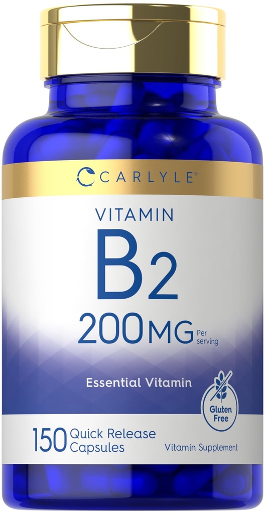 Carlyle Vitamin B-2 | Riboflavin | 200 mg | 150 Kont | Vegetarian, Non-GMO & Gluten Free Essential Supplement